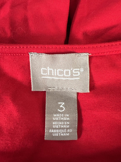 Chico’s Women’s Red 3/4 Sleeve Tiered Bottom Knit Top - 3/US XL