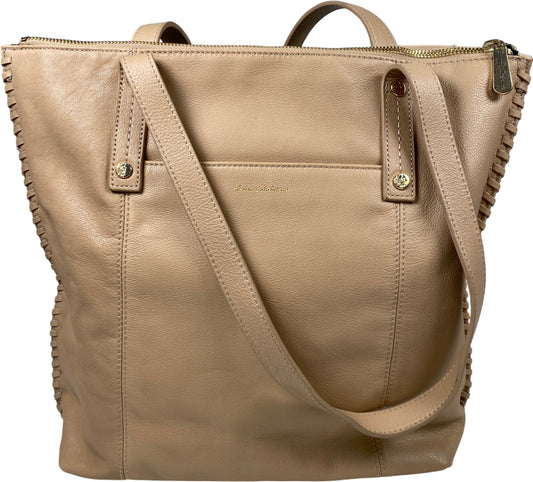 Tommy Bahama Women’s Light Beige Leather Zip Close Tote Bag Purse