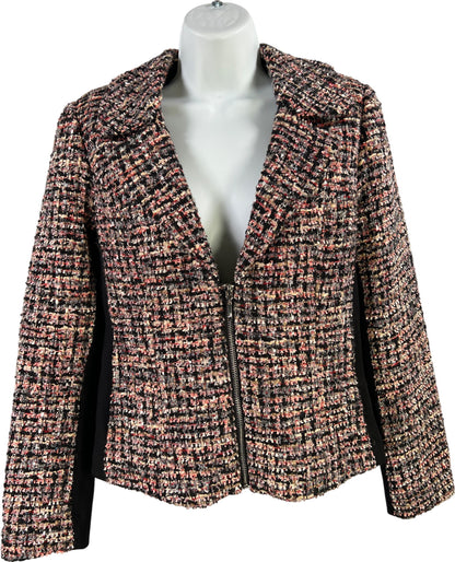 White House Black Market Women’s Black/Pink Tweed Full Zip Jacket - 4