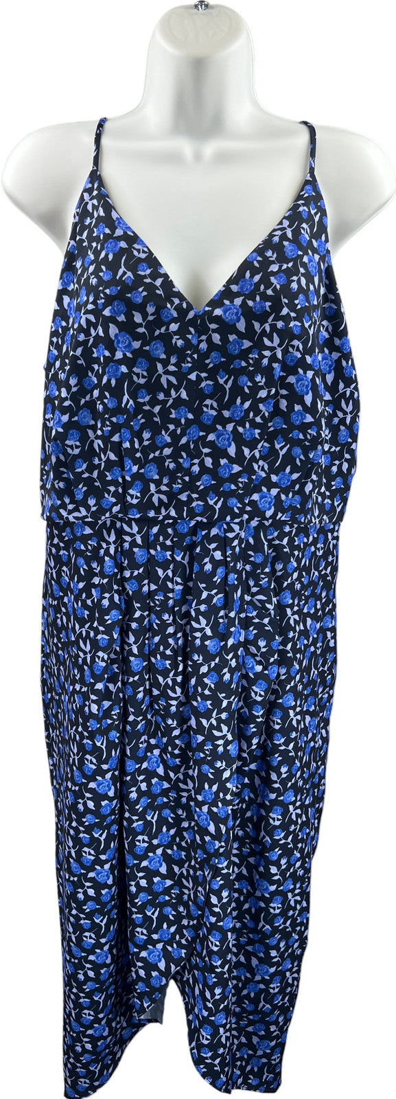NEW Chelsea 28 Women’s Blue Floral Rosebud Faux Wrap Sleeveless Dress - L