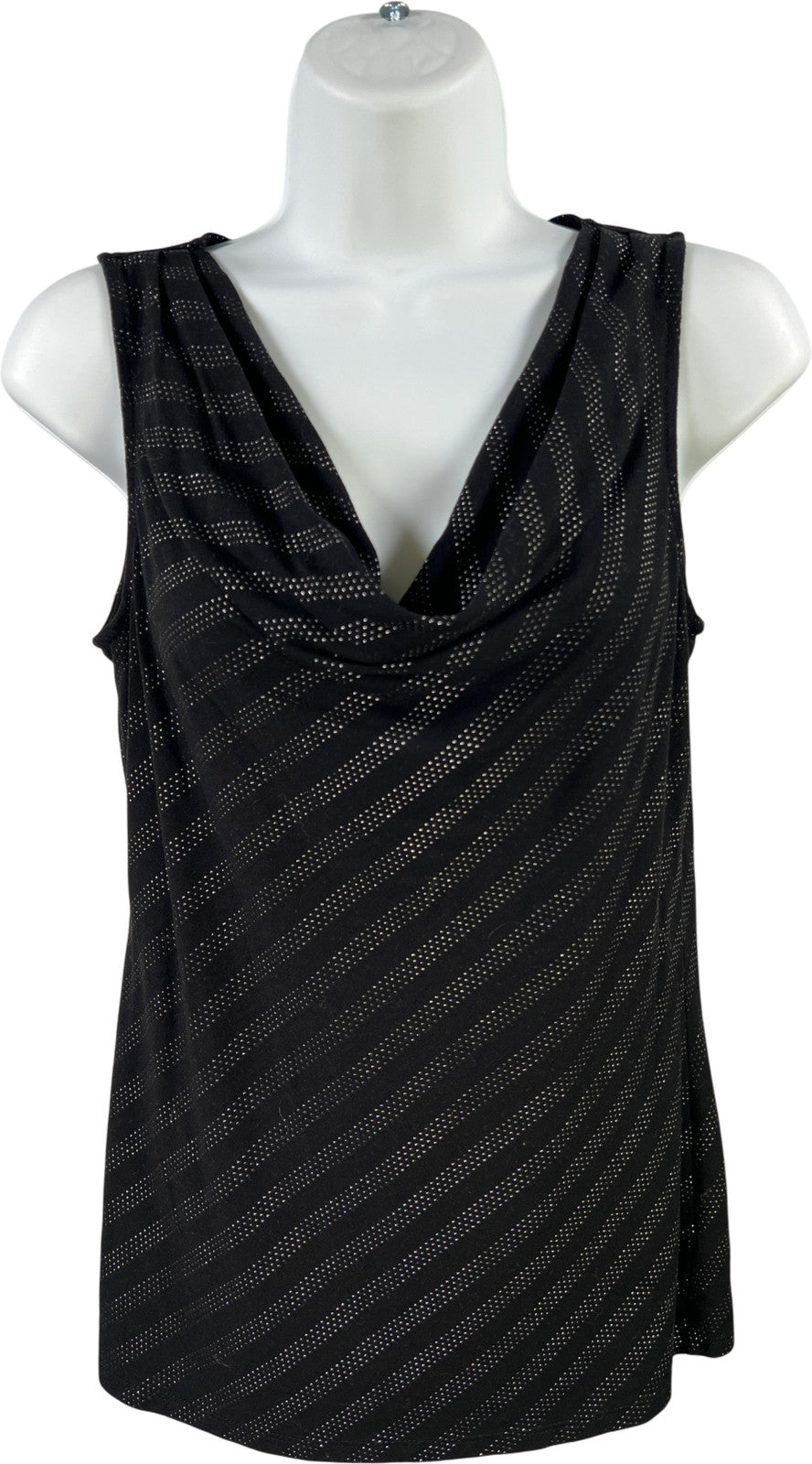 White House Black Market Women’s Black Rhinestone Drape Neck Tank Top Blouse - S
