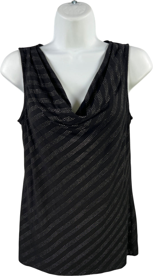 White House Black Market Women’s Black Rhinestone Drape Neck Tank Top Blouse - S
