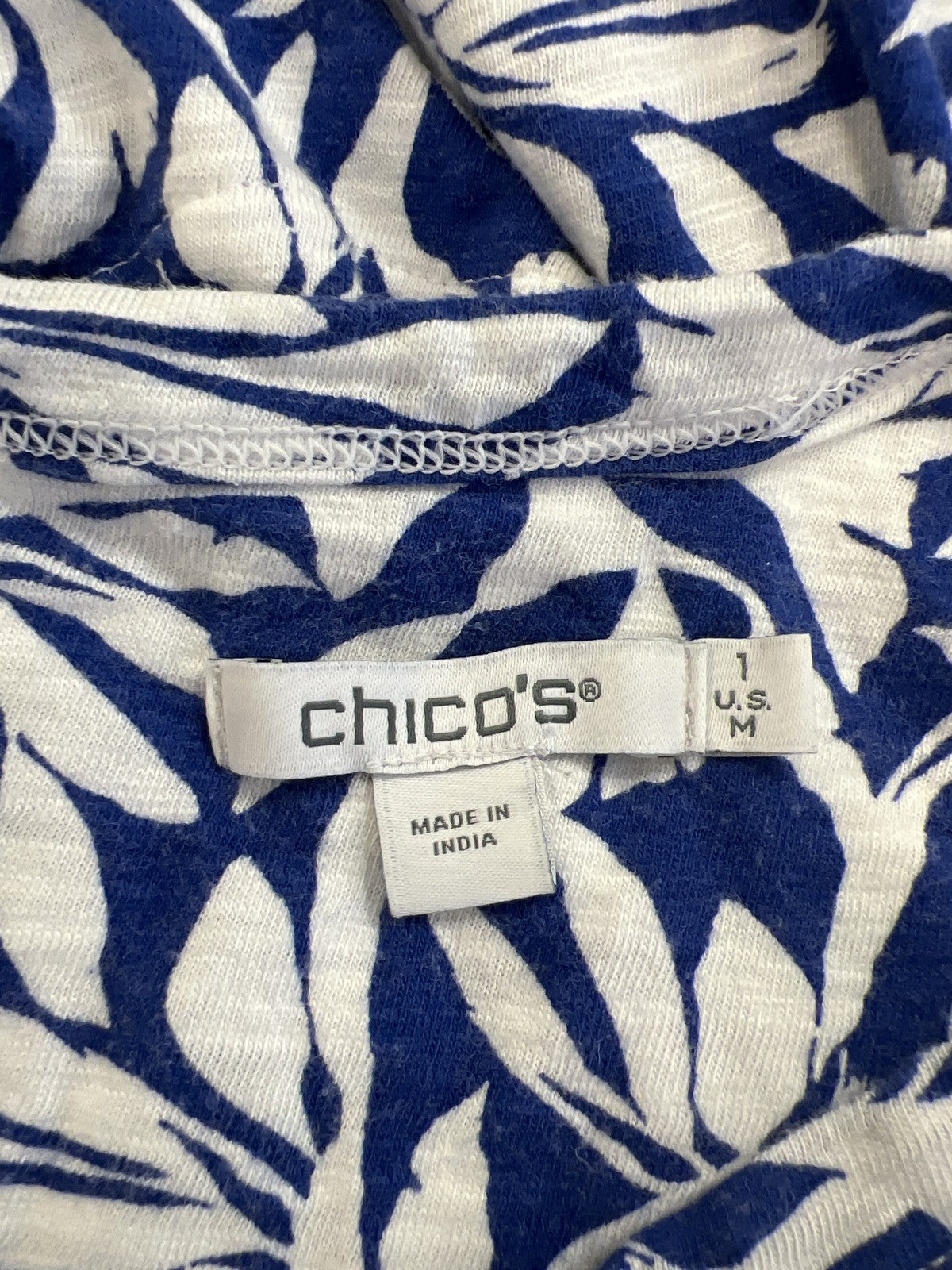 Chico’s Women’s Blue/White 3/4 Sleeve T-Shirt - 1/IUS M