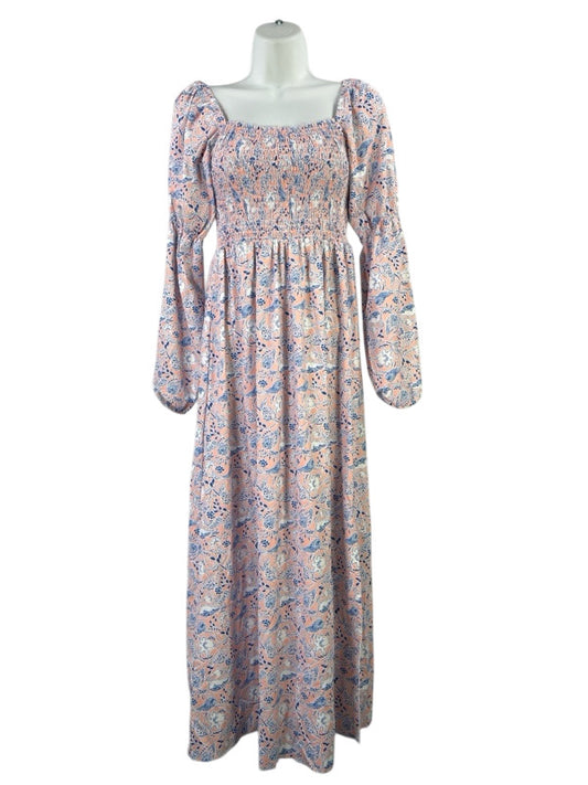 Cabana Life Women's Pink/Blue UV Protection Long Puff Sleeve Maxi Dress - XS