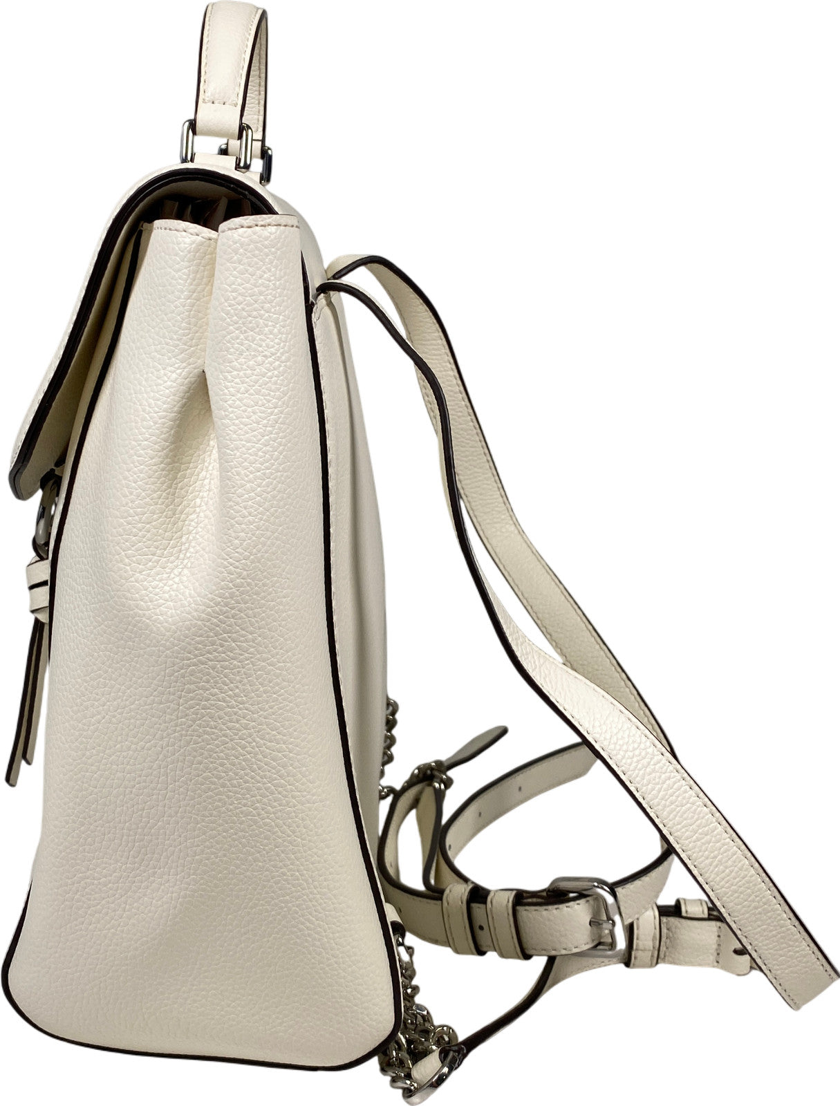 DKNY White Cow Leather Foldover Small Adjustable Backpack