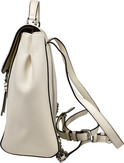 DKNY White Cow Leather Foldover Small Adjustable Backpack