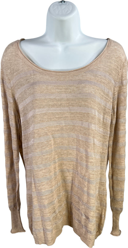 Banana Republic Women’s Beige/Tan Striped Long Sleeve Thin Knit Sweater - L