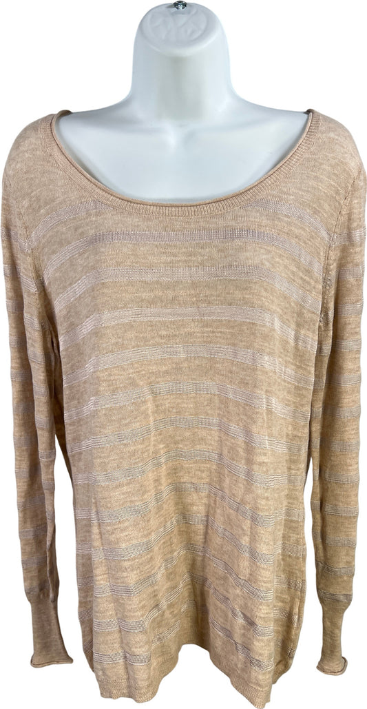 Banana Republic Women’s Beige/Tan Striped Long Sleeve Thin Knit Sweater - L