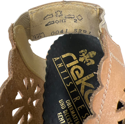 Rieker Women’s Tan Leather Laser Cut Slingback Mules - 36/US 5.5