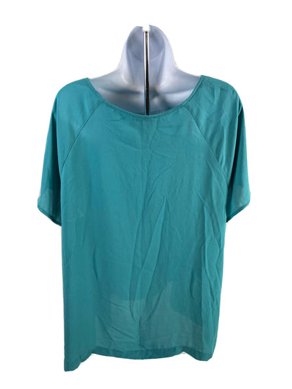 NEW LOFT Women's Blue Short Sleeve Sheer Blouse - XL