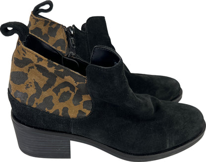 Clarks Women’s Black Suede Animal Print Block Heel Ankle Booties - 6