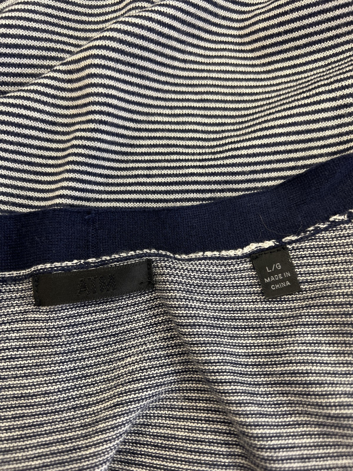 ATM Women’s Blue Striped Long Sleeve Silk Blend Open Cardigan Sweater - L