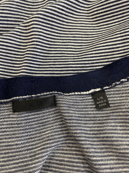 ATM Women’s Blue Striped Long Sleeve Silk Blend Open Cardigan Sweater - L