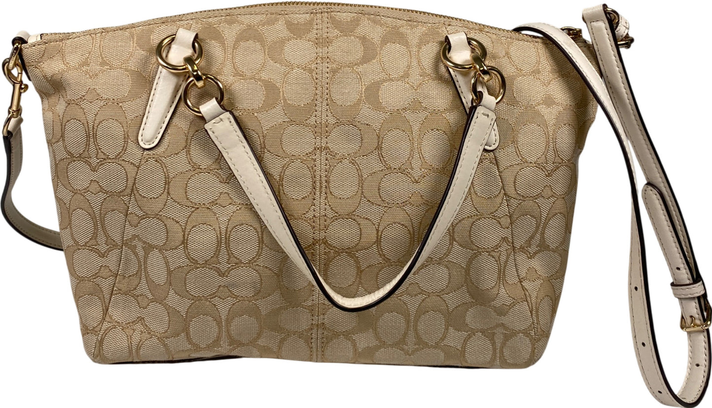 Coach Women’s Beige Signature Canvas Zip Close Crossbody Hand Bag Purse