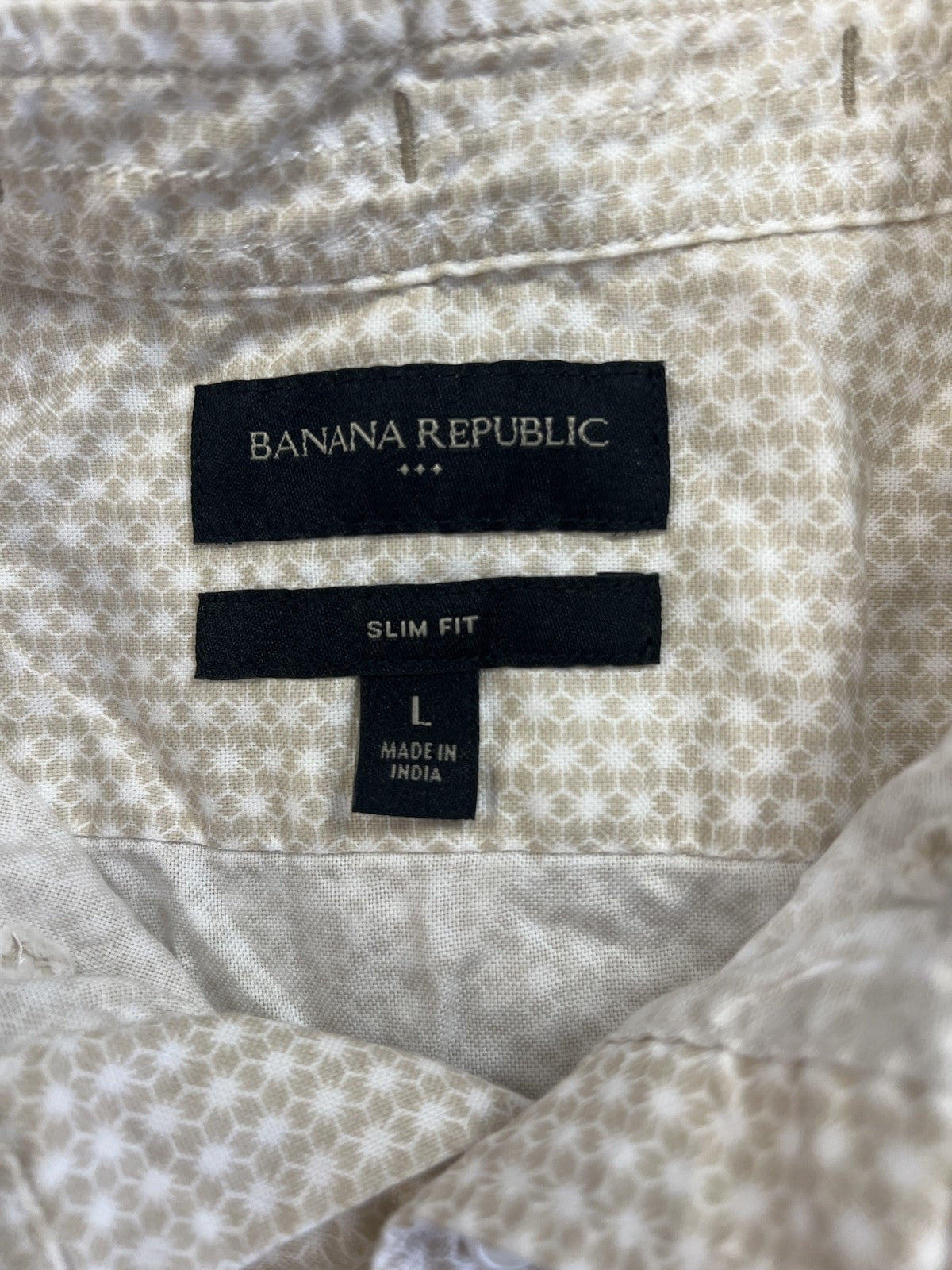 Banana Republic Men’s Beige Slim Fit Short Sleeve Button Up Shirt - L