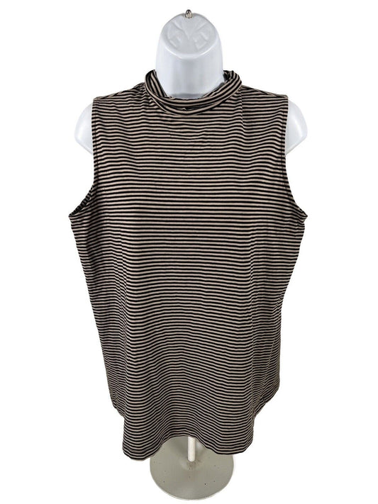 Chico's Women's Brown Striped Sleeveless Mock Neck Ultimate Tee- 2/US L