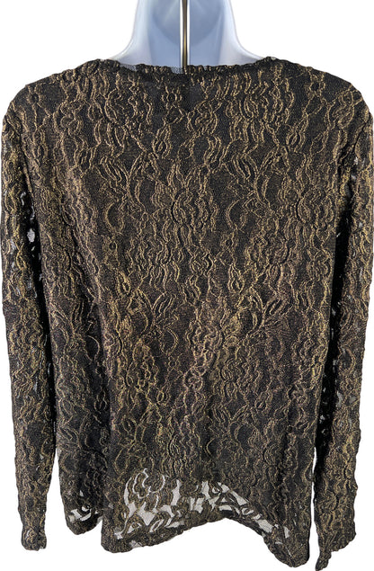 Chico’s Women’s Black & Gold Foil Lace Top - 1/US 8