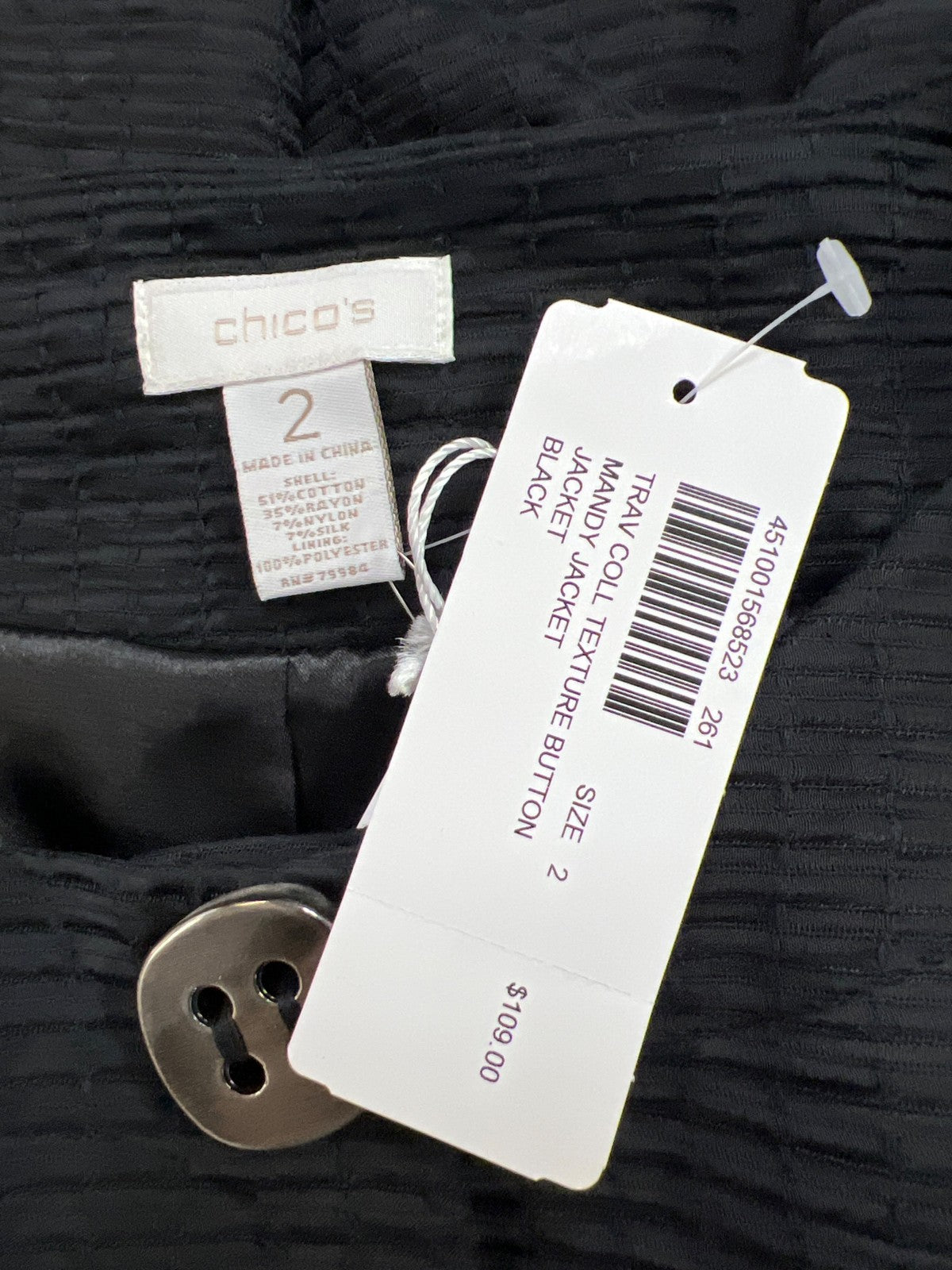 Chico’s Women’s Black Texture Travel Collection Mandy Jacket - 2/US L