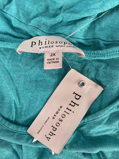 NUEVA camiseta azul de manga corta Philosophy para mujer - Plus 2X
