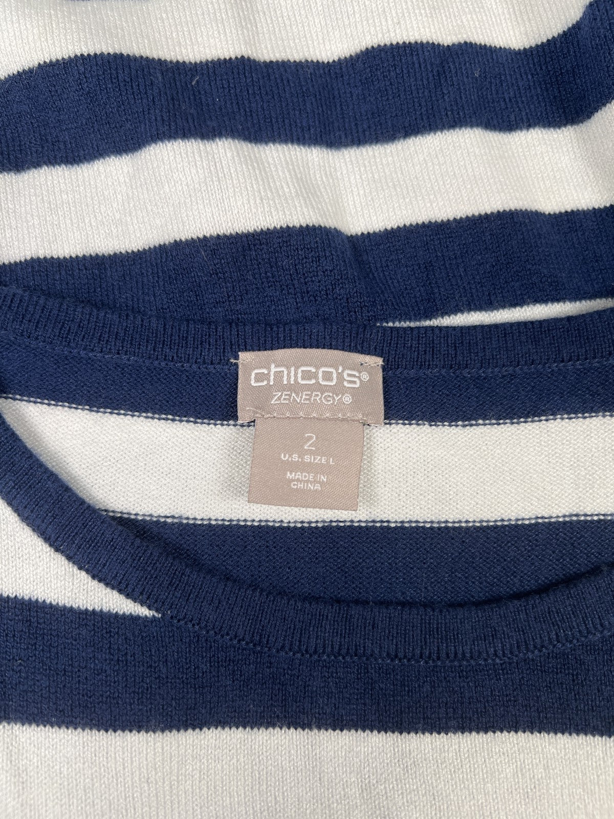 Chico’s Zenergy Women’s Blue/White Striped Knit Tank Top - 2/US L