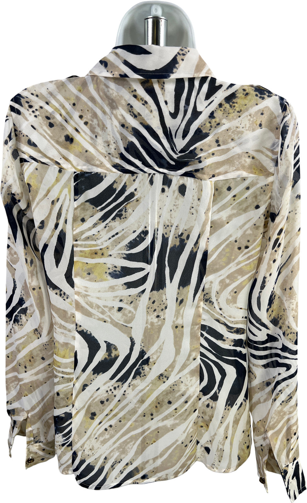 Michael Kors Women’s Beige/Blue Long Sleeve Semi Sheer Button Up Blouse - 2