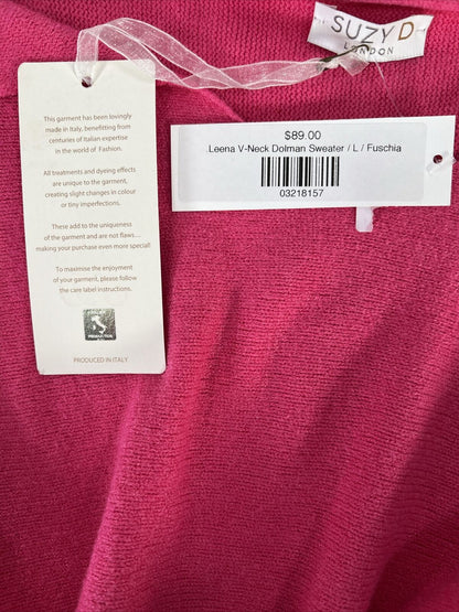 NEW Suzy D London Women's Pink Leena V-Neck Dolman Sweater - L