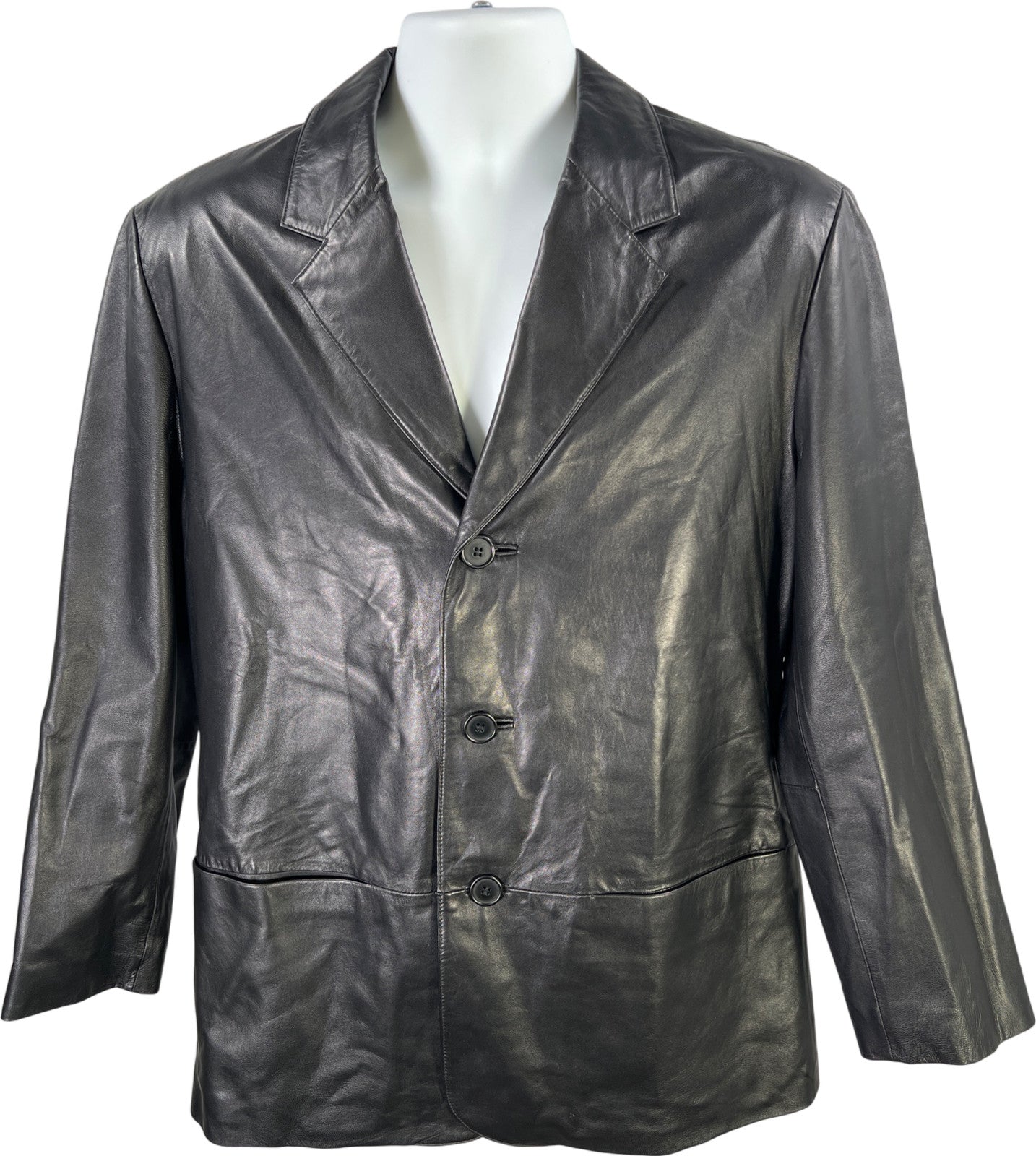Jones New York Men’s Black Leather Button Up Basic Jacket - 38S