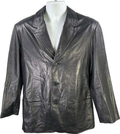Jones New York Men’s Black Leather Button Up Basic Jacket - 38S