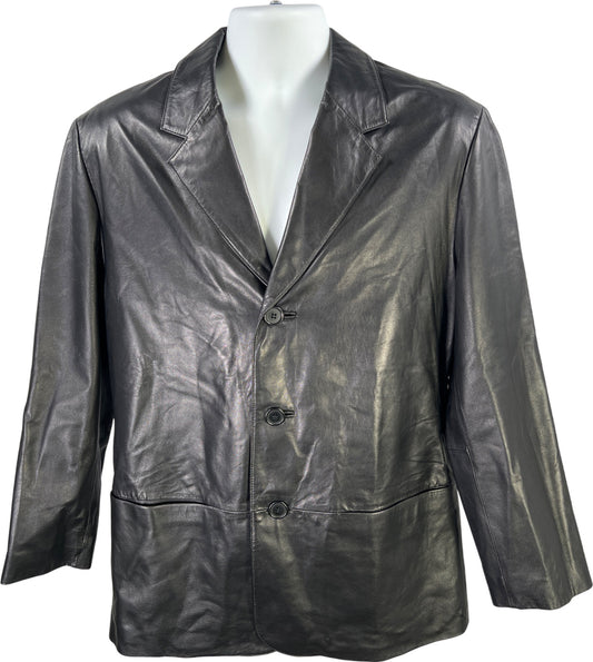 Jones New York Men’s Black Leather Button Up Basic Jacket - 38S