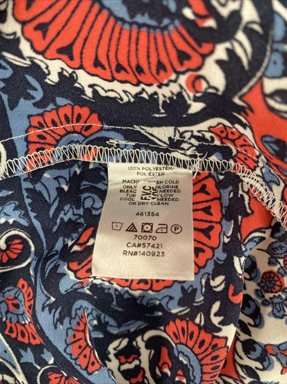 LOFT Women's White Floral Pleated Sheer Short Sleeve Blouse - XL