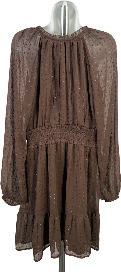 Old Navy Women’s Brown Metallic Long Sleeve Smocked Dress - L Tall