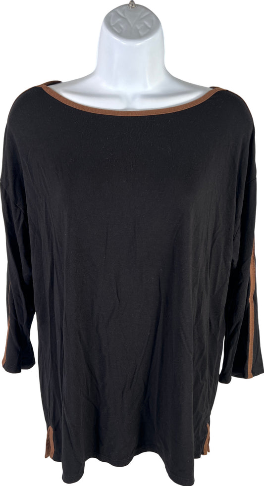 Chico’s Women’s Black/Brown 3/4 Sleeve Crewneck Shirt - 1/US M