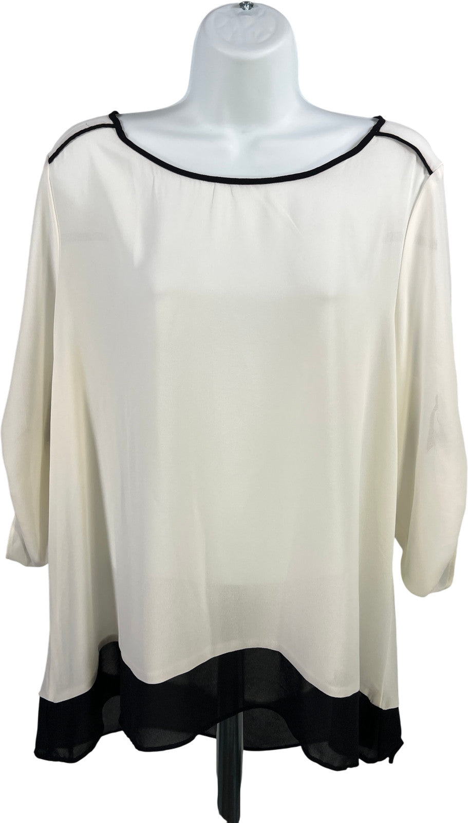 Spense Women’s White/Black Semi-Sheer 1/2 Sleeve Pullover Blouse - L