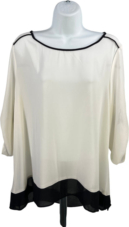 Spense Women’s White/Black Semi-Sheer 1/2 Sleeve Pullover Blouse - L