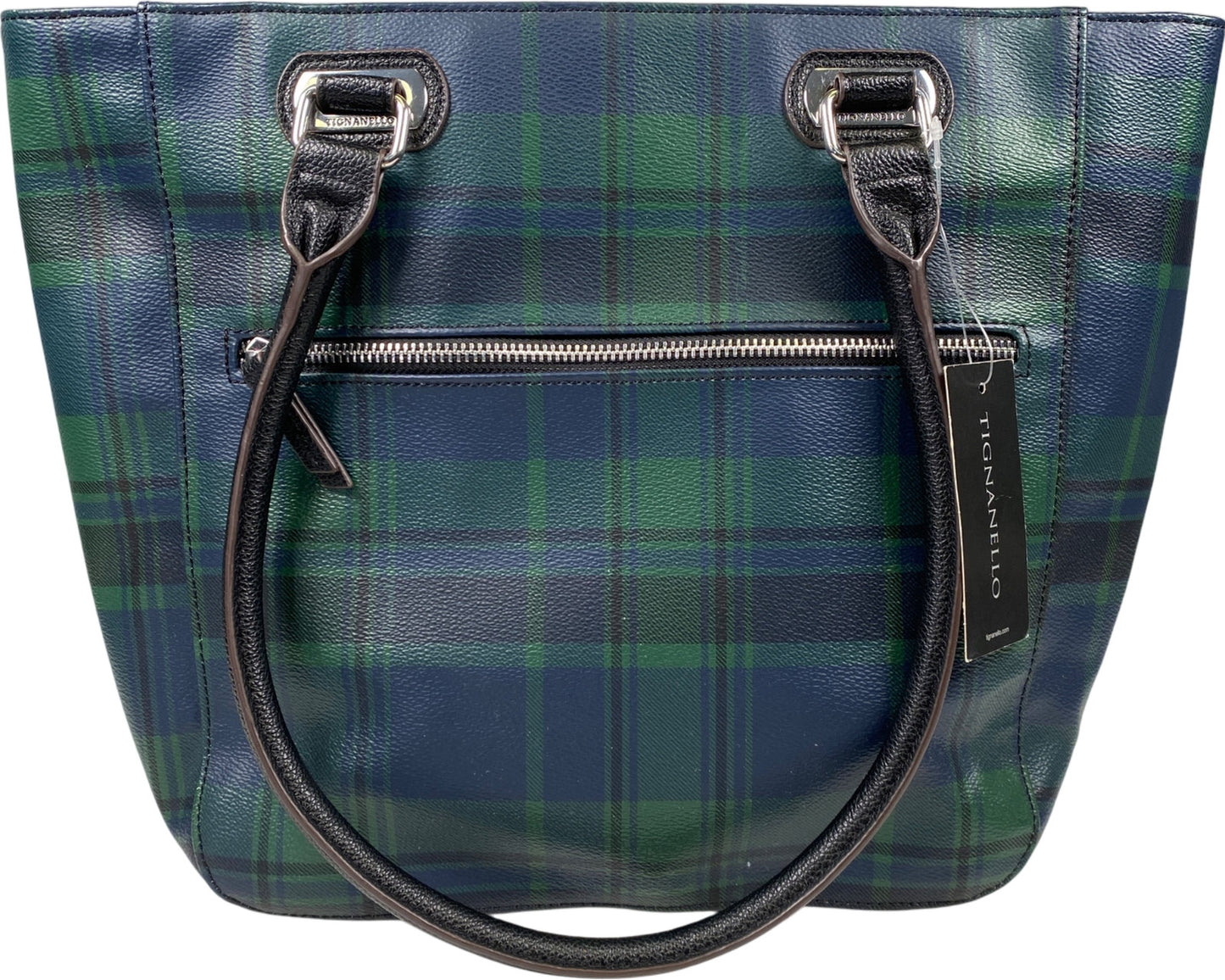 Tignanello Women’s Green/Blue Holiday Plaid Medium Tote Purse