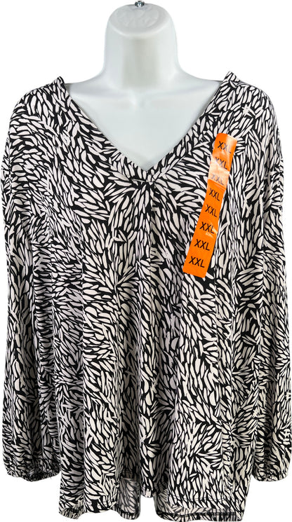 Vince Camuto Women’s White/Black 1/2 Sleeve V-Neck Blouse - XXL