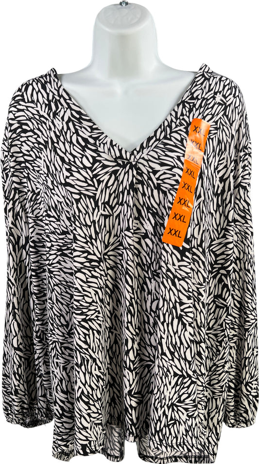 Vince Camuto Women’s White/Black 1/2 Sleeve V-Neck Blouse - XXL