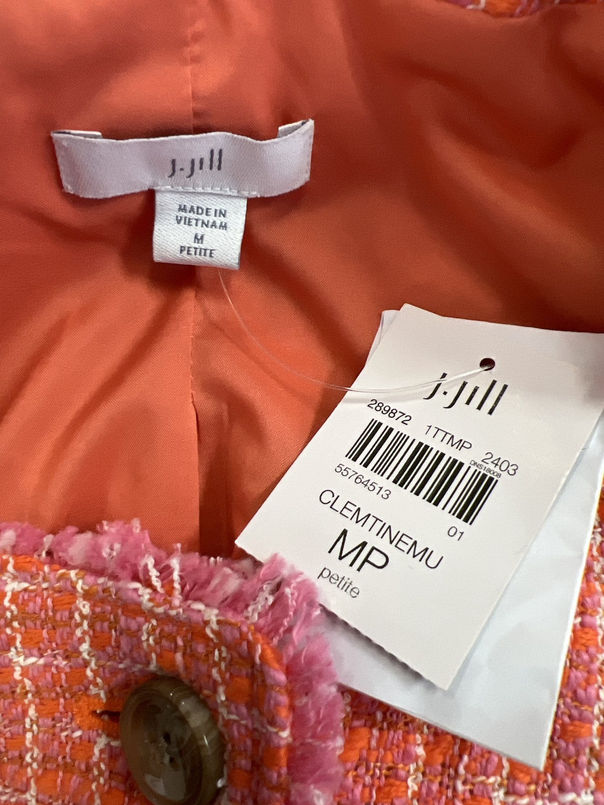 J.Jill Women’s Orange Clementine Dahlia Tweed Cropped Blazer Jacket - M Petite