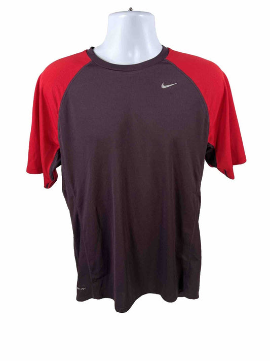Nike Men's Red/Purple Short Sleeve Dri-Fit Running Shirt - L
