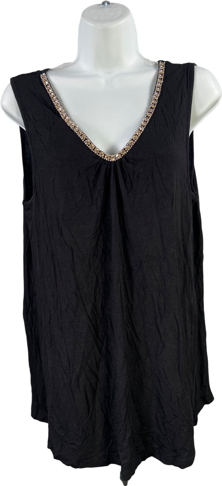 Cable and Gauge Women’s Black Rhinestone Neckline Blouse - XL