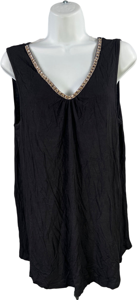 Cable and Gauge Women’s Black Rhinestone Neckline Blouse - XL