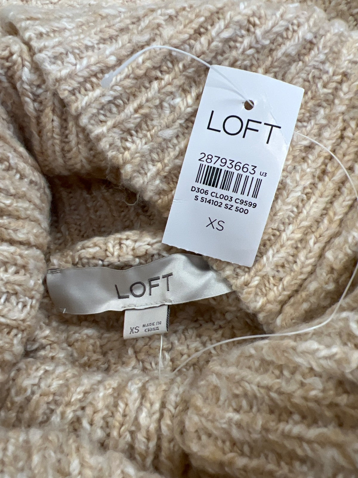 LOFT Women’s Beige Long Sleeve Cowl Neck Sweater - XS