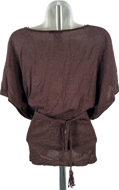 White House Black Market Women’s Brown Metallic Short Sleeve Sweater - XS
