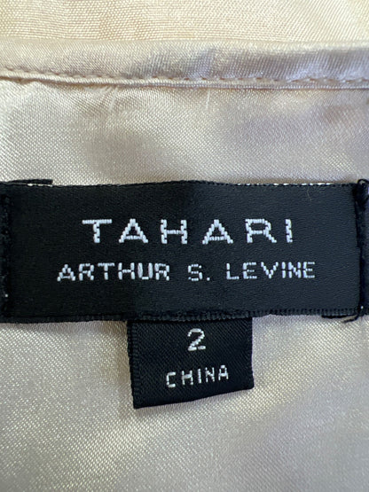 Tahari Women’s Ivory/Gold Sequin Top Sleeveless A-Line Formal Dress - 2