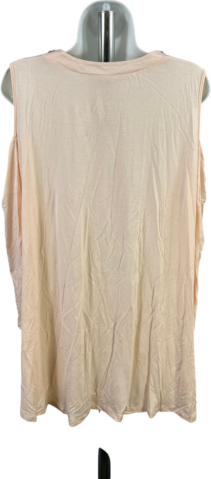 Rose and Olive Womens Pink Beaded Trim 3/4 Cold Shoulder Sleeve Blouse - Plus 1X