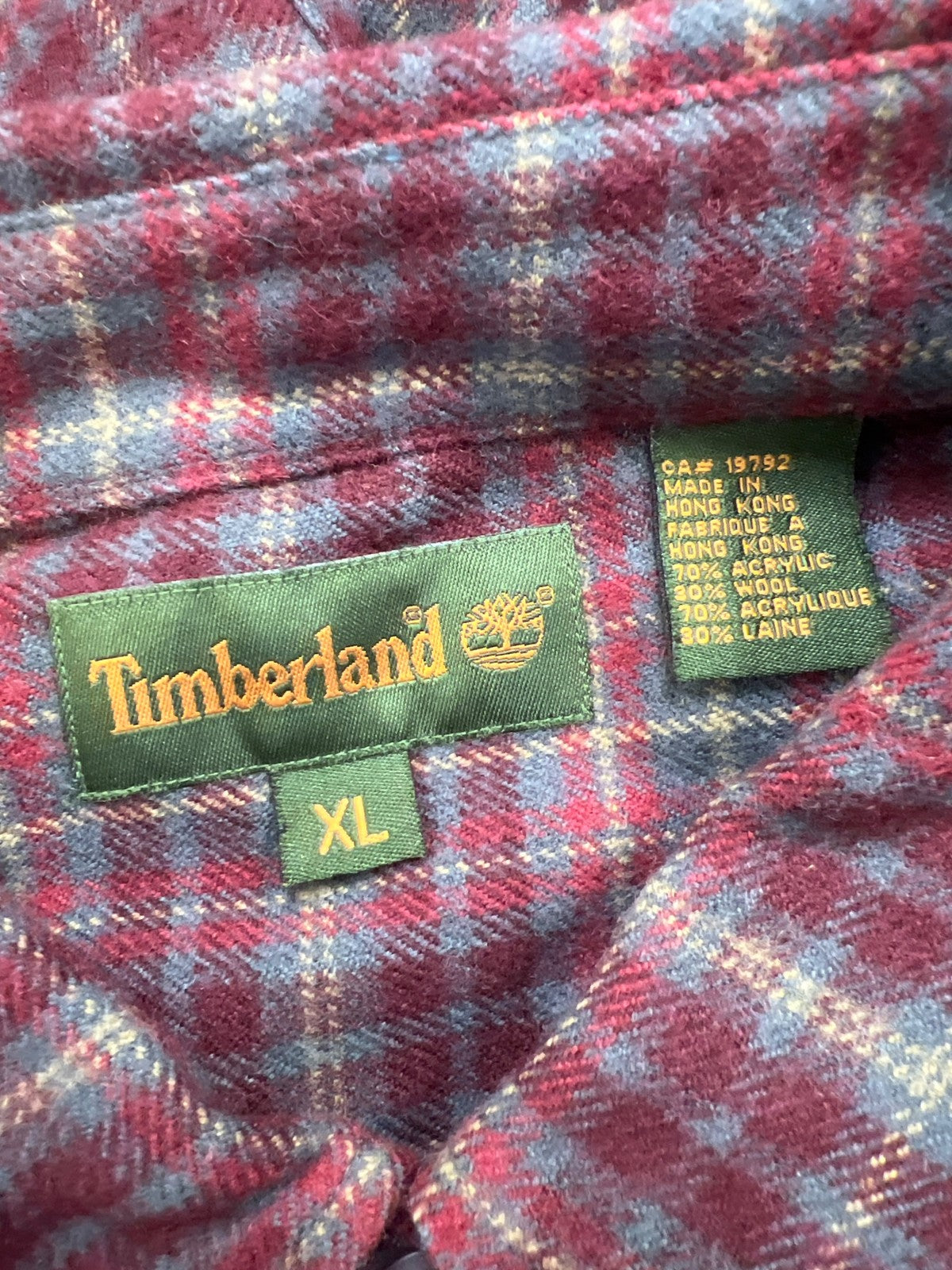 Timberland Men’s Red Wool Blend Long Sleeve Button Up Shirt - XL