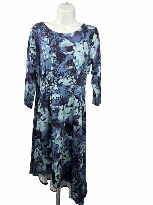 NEW Soft Surroundings Women's Blue Floral Cyane Asymmetrical Midi Dress - M