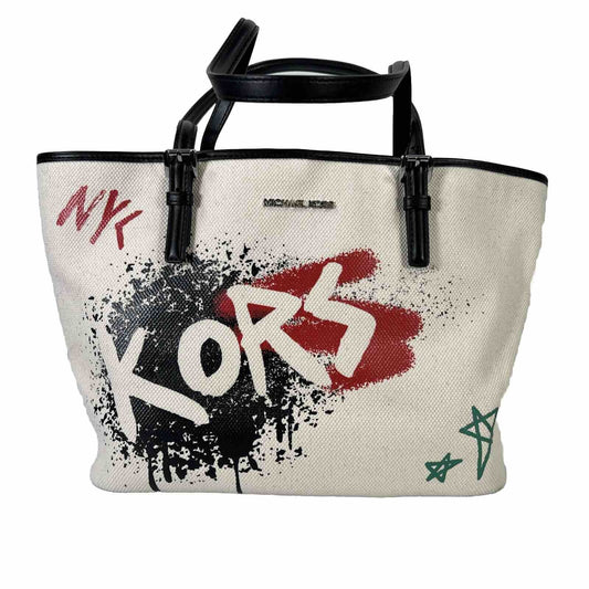 Michael Kors Women's Ivory Graffiti Carryall Tote Shoulder Bag Purse