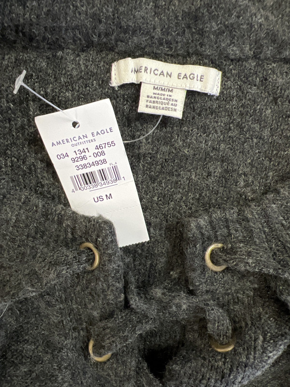 American Eagle Women’s Gray Lace Up Long Sleeve Sweater - M