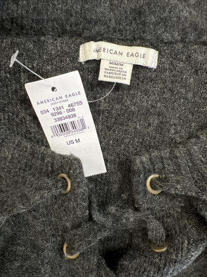 American Eagle Women’s Gray Lace Up Long Sleeve Sweater - M